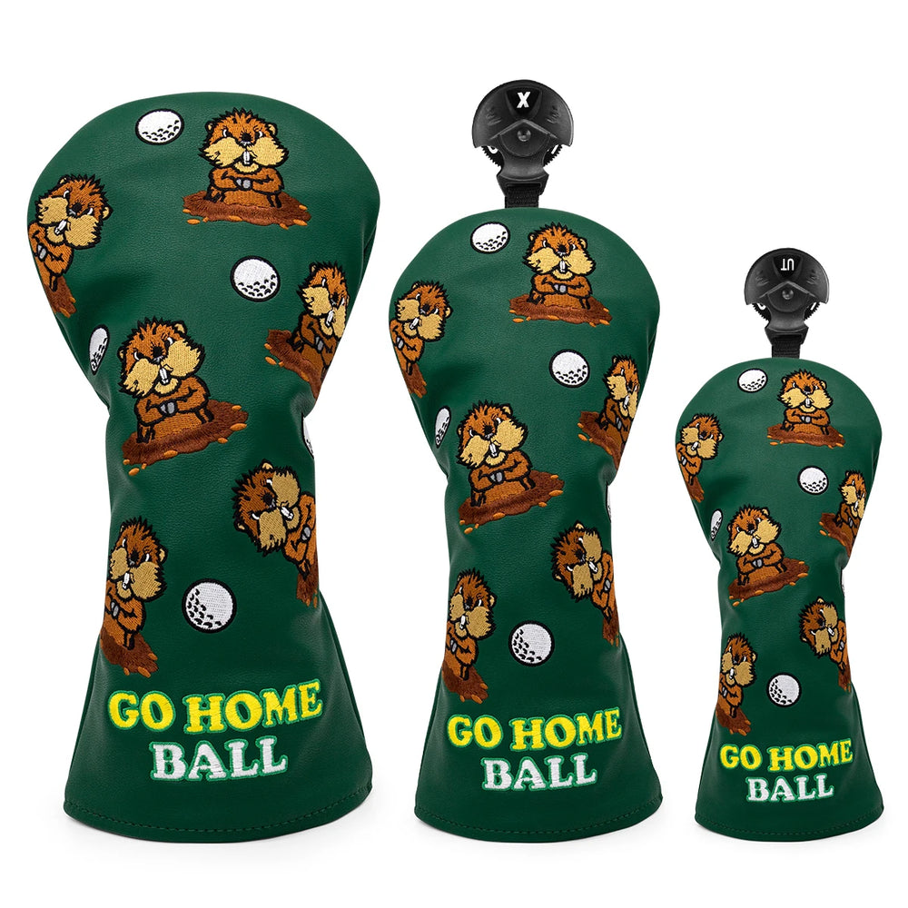 Green Leather Animal Golf Head Cover Set - Green Leather Animal Golf Head Cover Set - back view | Noggin Golf | Noggin Golf
