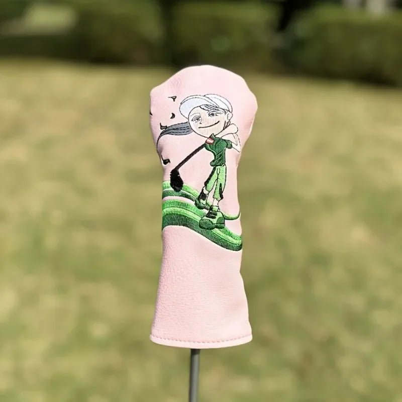 Pink Floral Golf Head Cover Set - Pink Floral Golf Head Cover Set - angle view | Noggin Golf | Noggin Golf