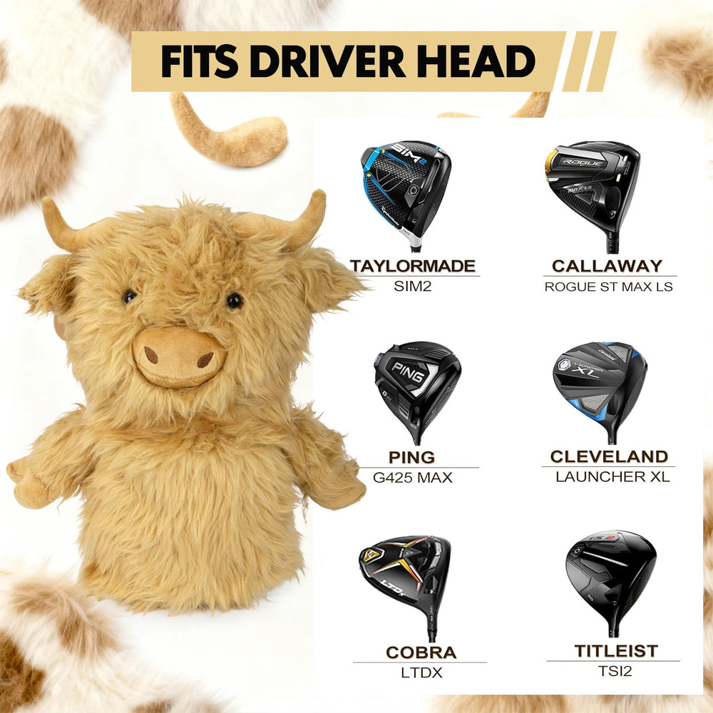 Highland Cow Golf Driver Head Cover - Highland Cow Golf Driver Head Cover - detail view | Noggin Golf | Noggin Golf