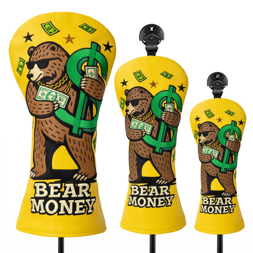 Bear Money Golf Club Cover Set - front view | Noggin Golf