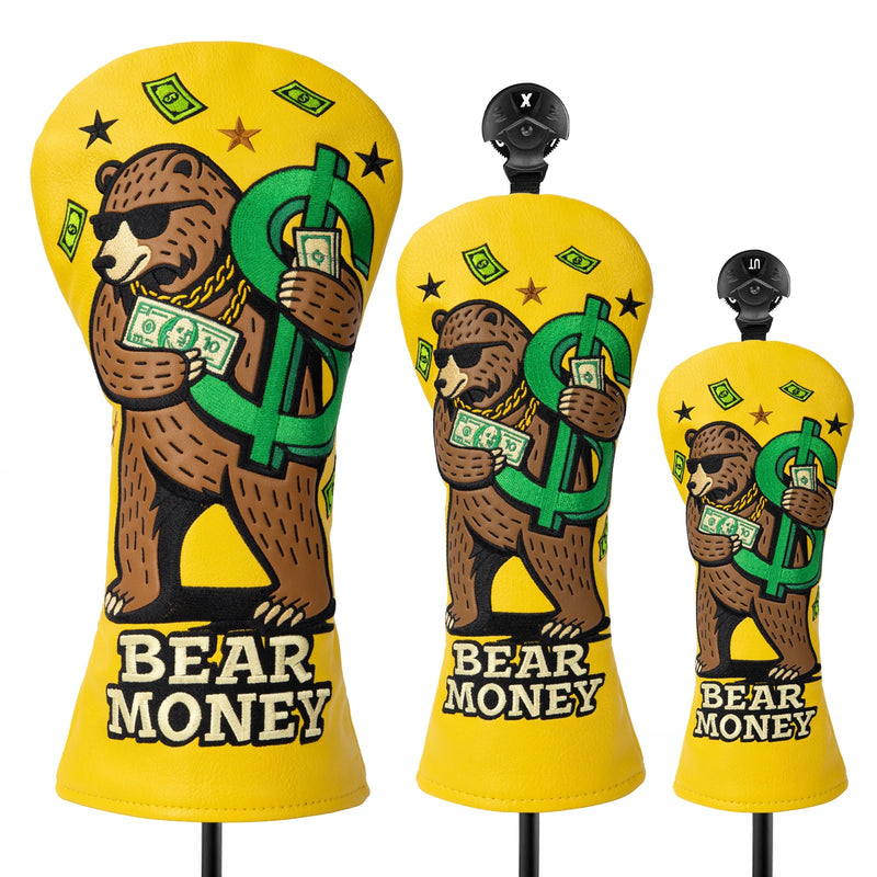 Bear Money Golf Club Cover Set - funny head covers golf head cover by Noggin Golf