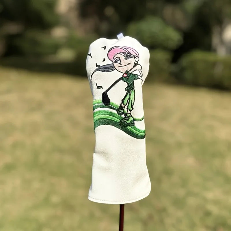 Pink Floral Golf Head Cover Set - Pink Floral Golf Head Cover Set - back view | Noggin Golf | Noggin Golf