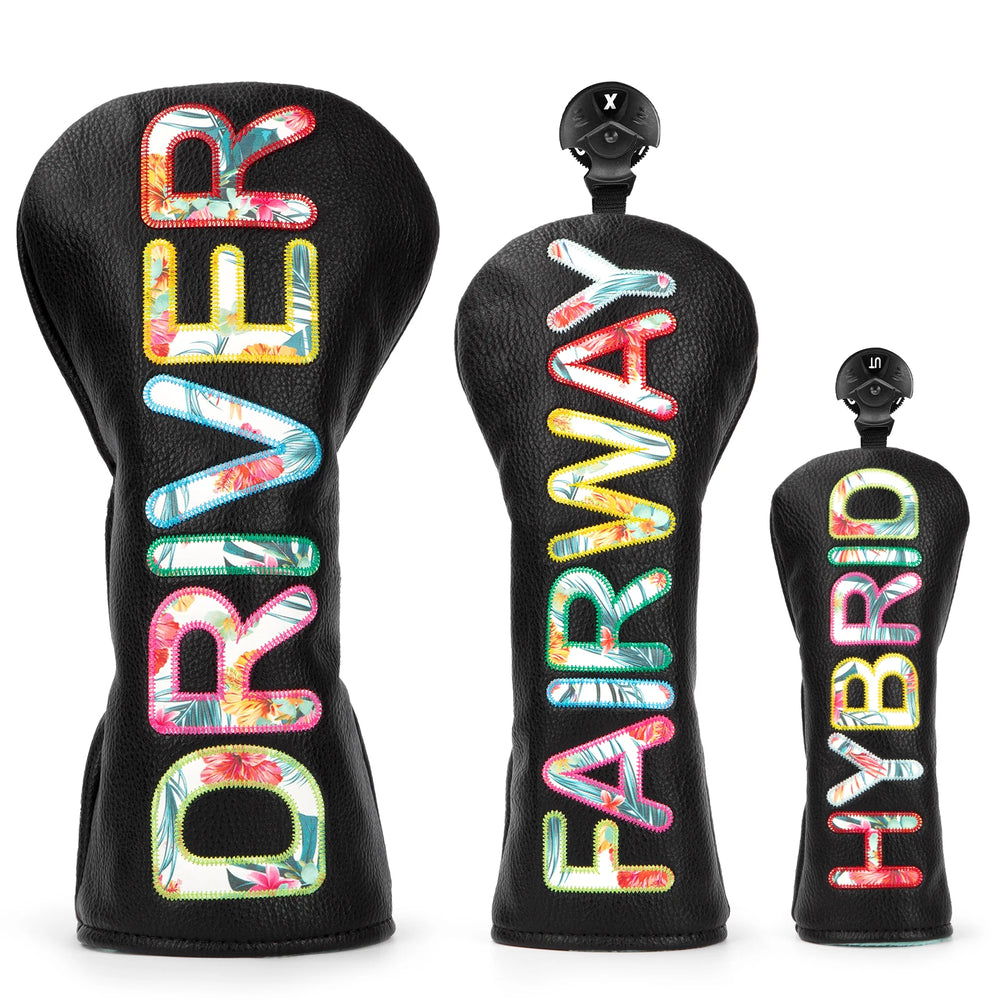 Black Premium Golf Head Cover Set - front view | Noggin Golf