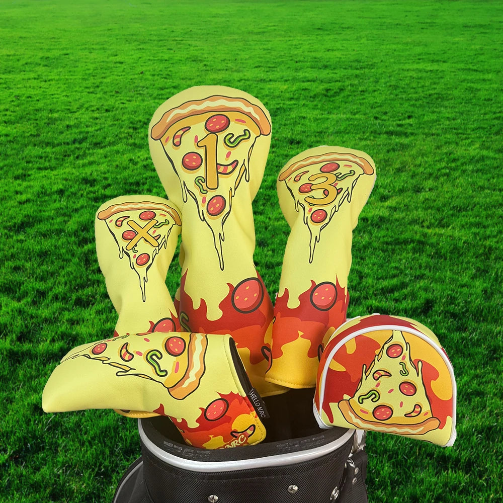 Pizza Party Golf Head Cover Set - Pizza Party Golf Head Cover Set - front view | Noggin Golf | Noggin Golf