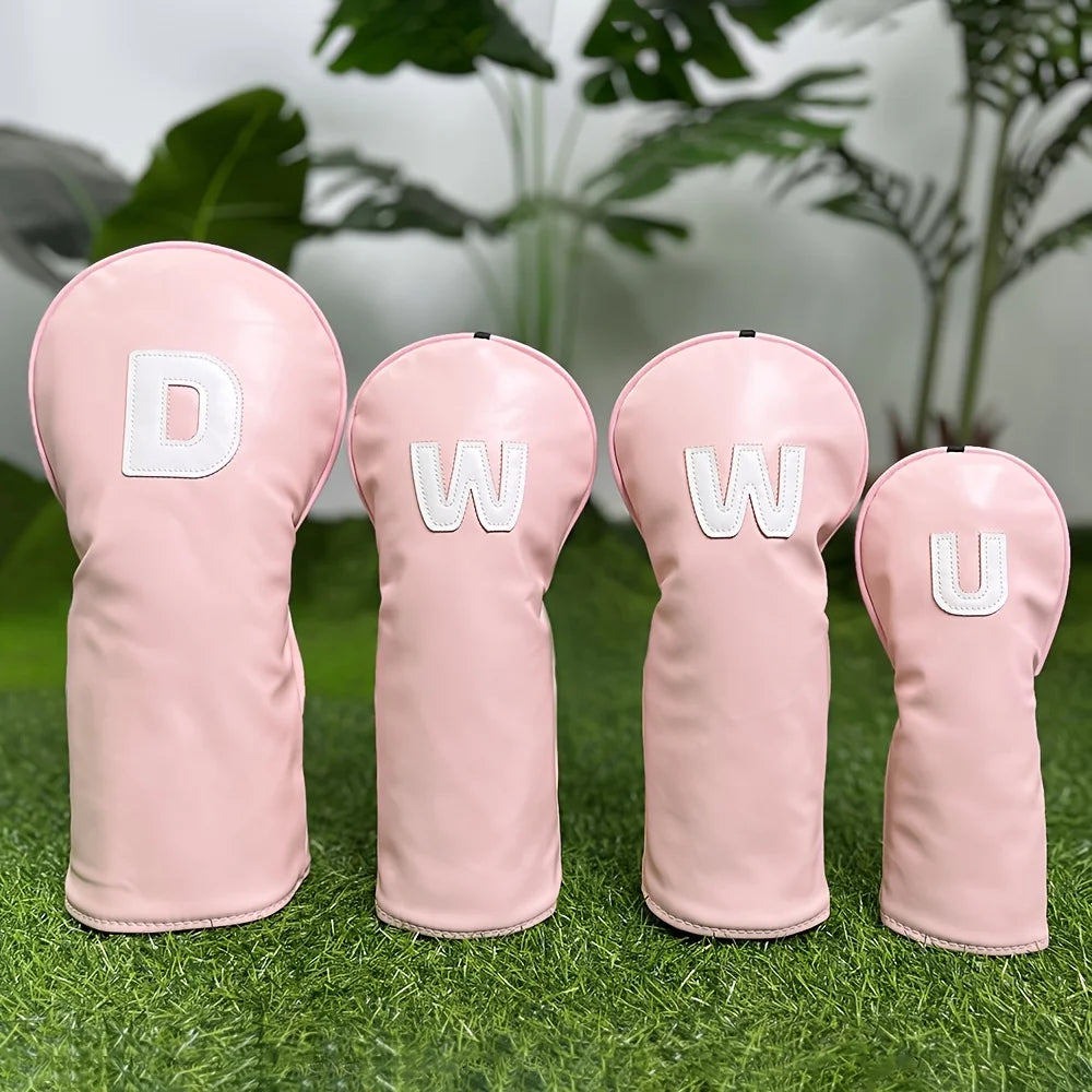 Pink Golf Club Head Cover Set - Pink Golf Club Head Cover Set - front view | Noggin Golf | Noggin Golf