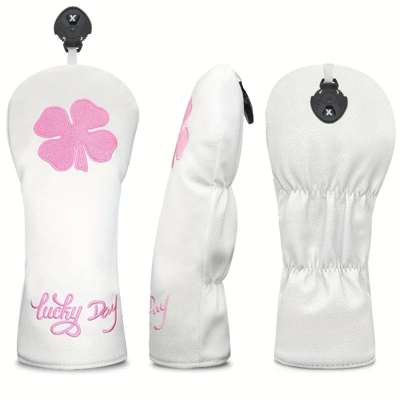Lucky Clover Pink Golf Head Cover - Lucky Clover Pink Golf Head Cover - detail view | Noggin Golf | Noggin Golf