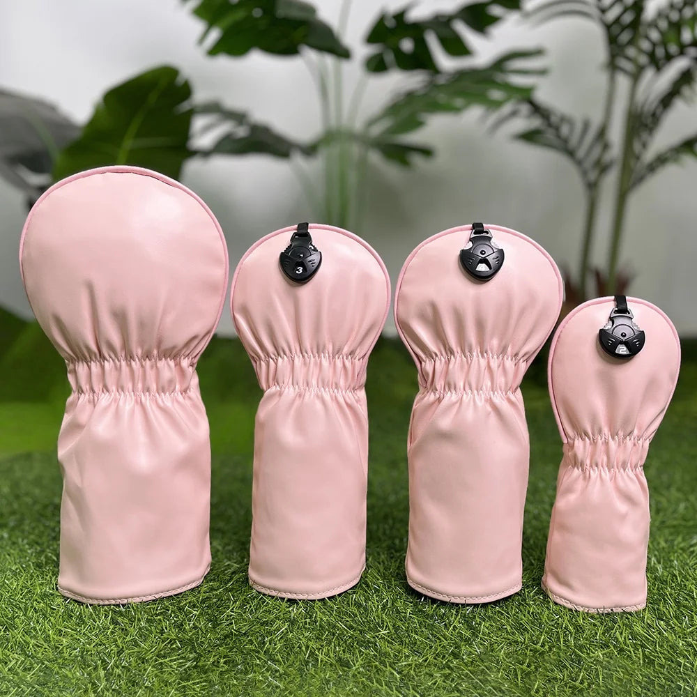 Pink Golf Club Head Cover Set - Pink Golf Club Head Cover Set - angle view | Noggin Golf | Noggin Golf