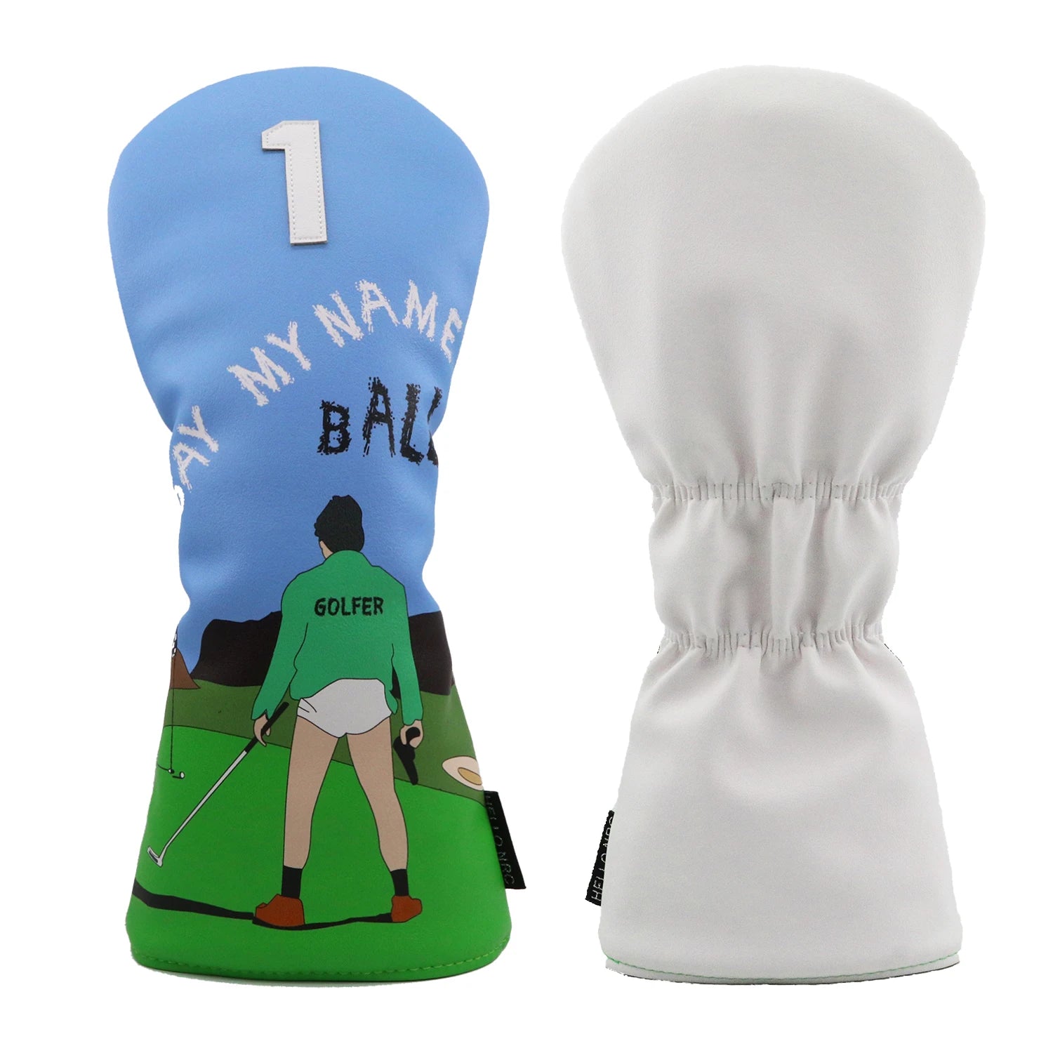 Say My Name Ball Golf Driver Head Cover - angle view | Noggin Golf