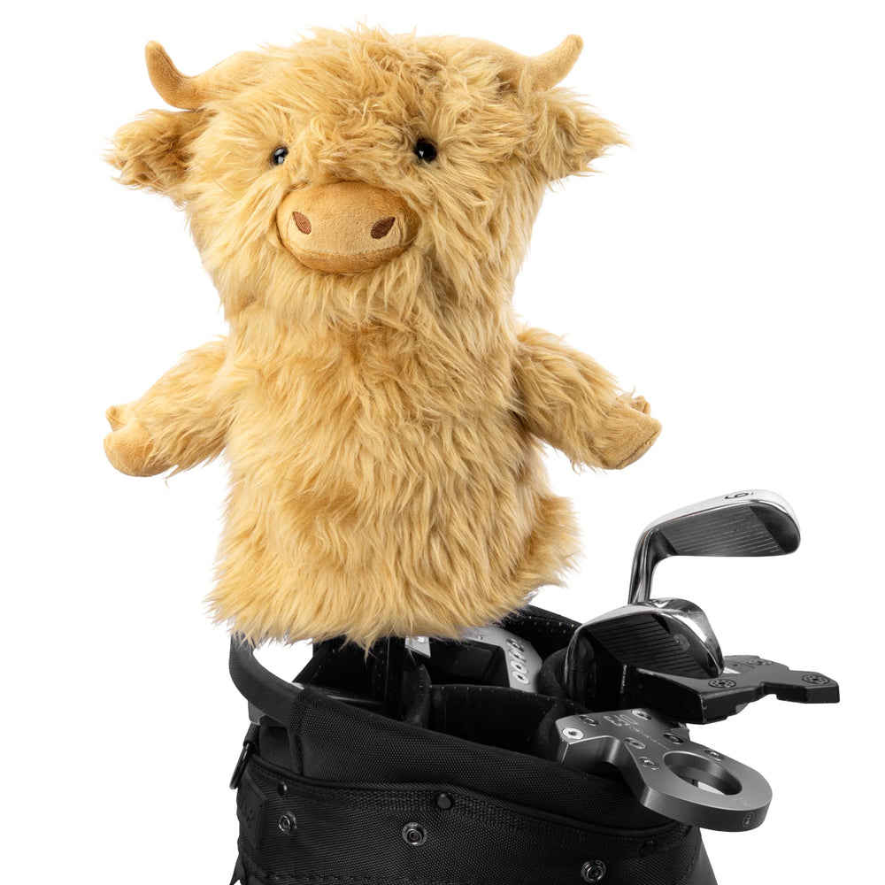 Highland Cow Golf Driver Head Cover - Highland Cow Golf Driver Head Cover - angle view | Noggin Golf | Noggin Golf
