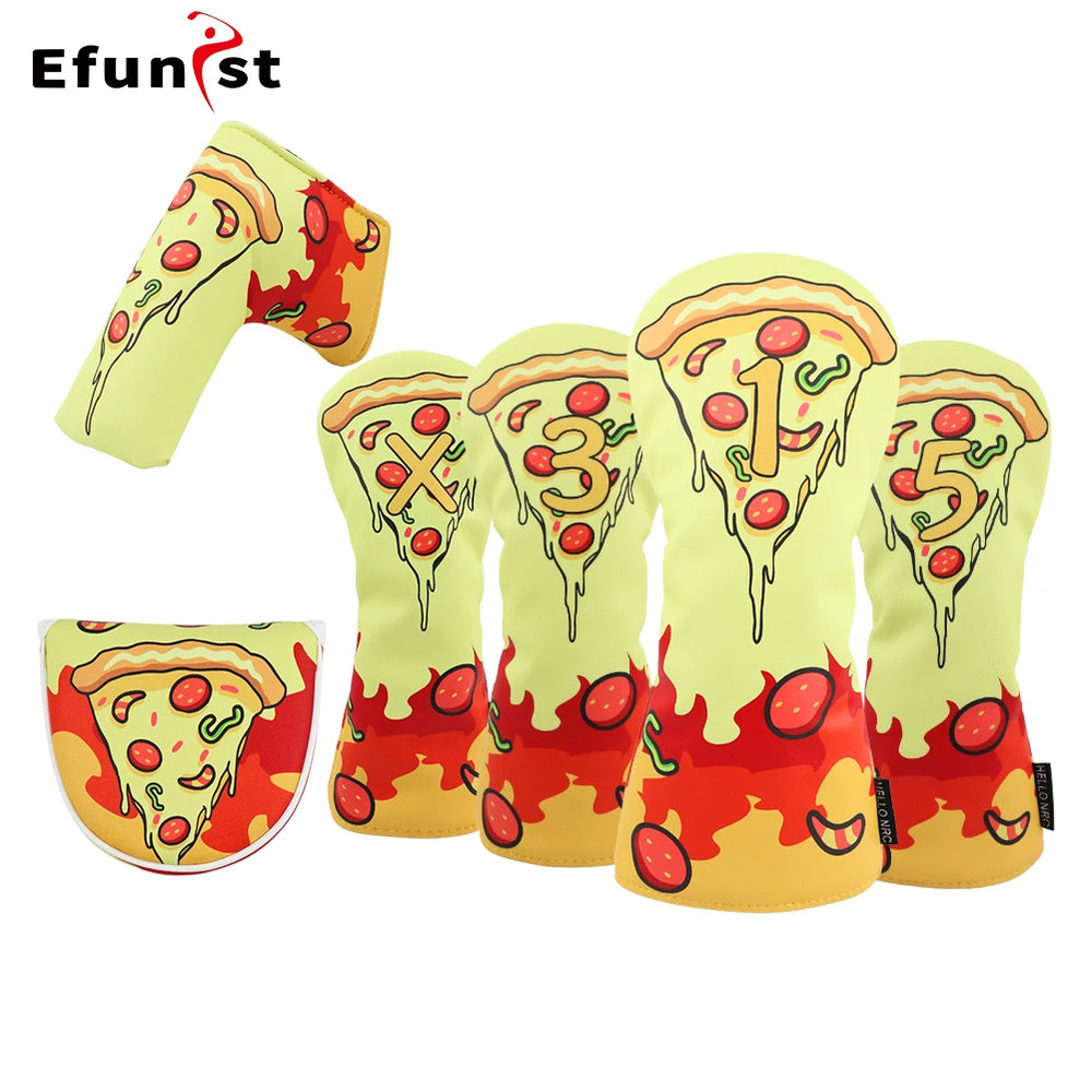Pizza Party Golf Head Cover Set - Pizza Party Golf Head Cover Set - back view | Noggin Golf | Noggin Golf