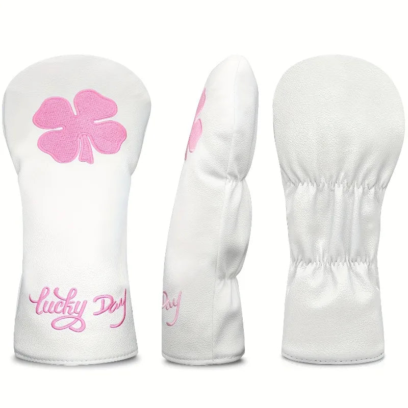 Lucky Clover Pink Golf Head Cover - Lucky Clover Pink Golf Head Cover - angle view | Noggin Golf | Noggin Golf