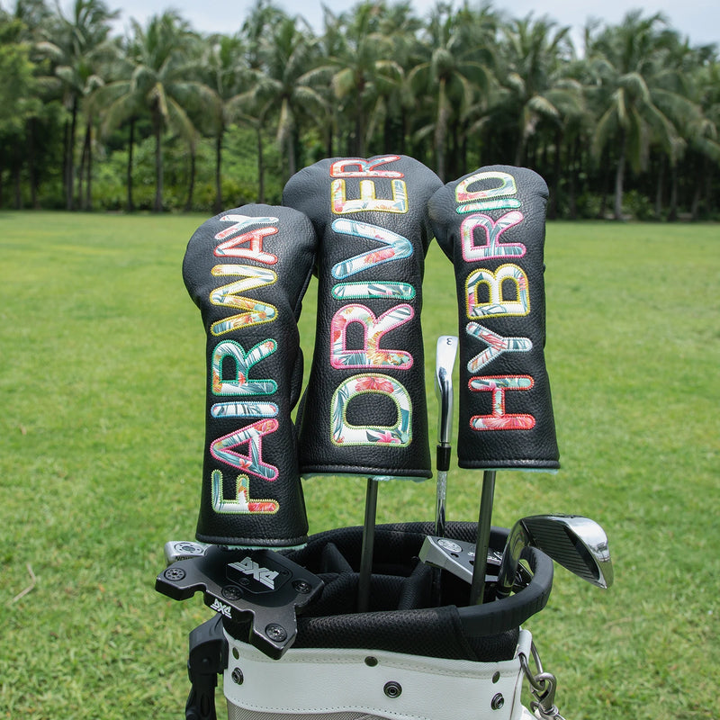 Black Premium Golf Head Cover Set - leather head covers golf head cover by Noggin Golf