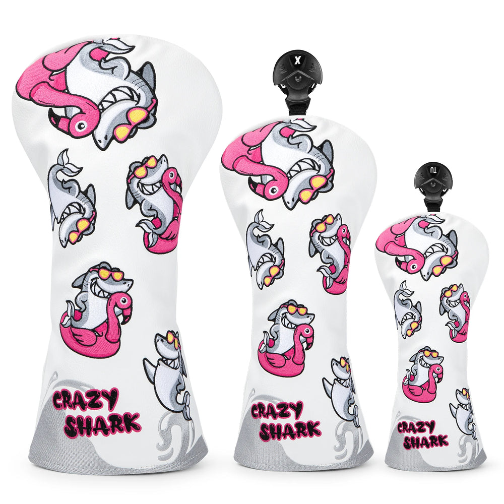 Crazy Shark Attack Golf Head Cover - Crazy Shark Attack Golf Head Cover - front view | Noggin Golf | Noggin Golf