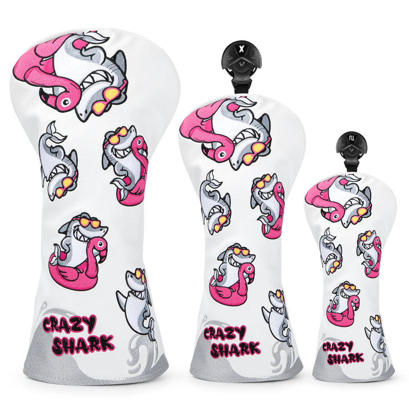 Crazy Shark Attack Golf Head Cover - funny head covers golf head cover by Noggin Golf