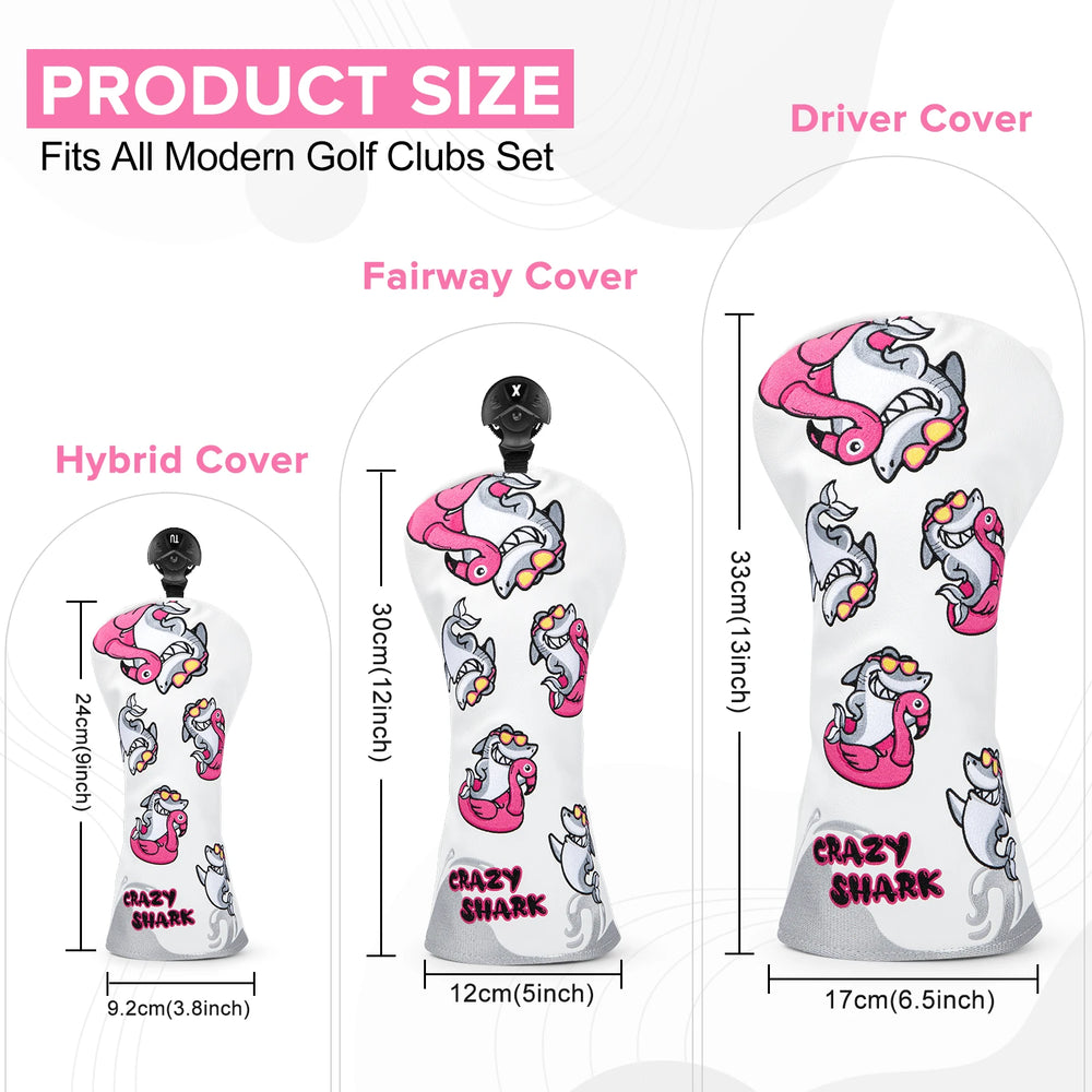 Crazy Shark Attack Golf Head Cover - Crazy Shark Attack Golf Head Cover - angle view | Noggin Golf | Noggin Golf