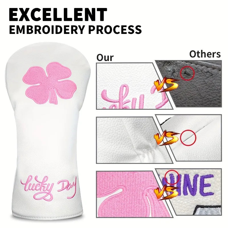 Lucky Clover Pink Golf Head Cover - Lucky Clover Pink Golf Head Cover - lifestyle shot | Noggin Golf | Noggin Golf