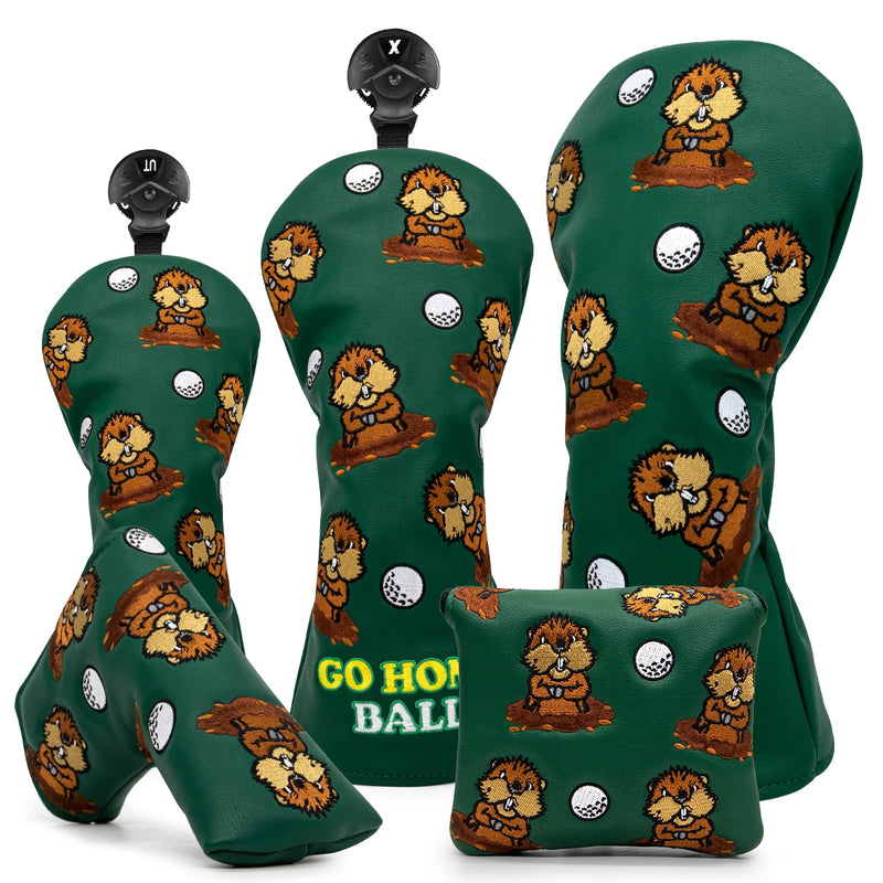Green Leather Animal Golf Head Cover Set - leather head covers golf head cover by Noggin Golf