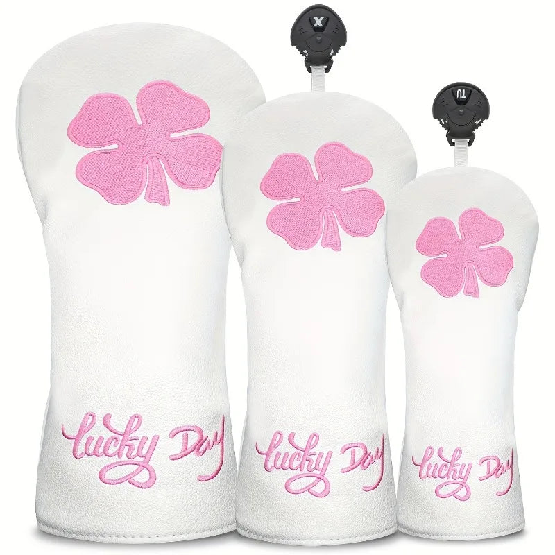 Lucky Clover Pink Golf Head Cover - Lucky Clover Pink Golf Head Cover - front view | Noggin Golf | Noggin Golf