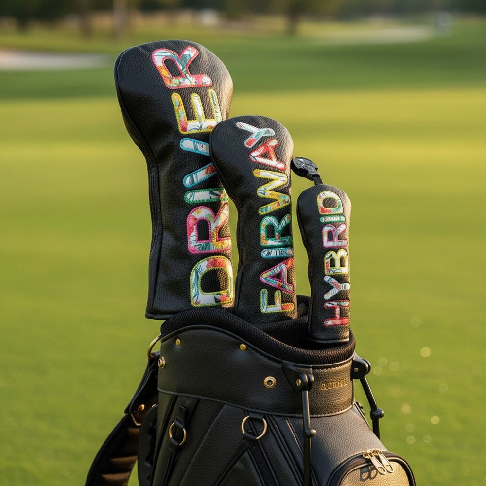 Black Premium Golf Head Cover Set - bag-detail lifestyle | Noggin Golf