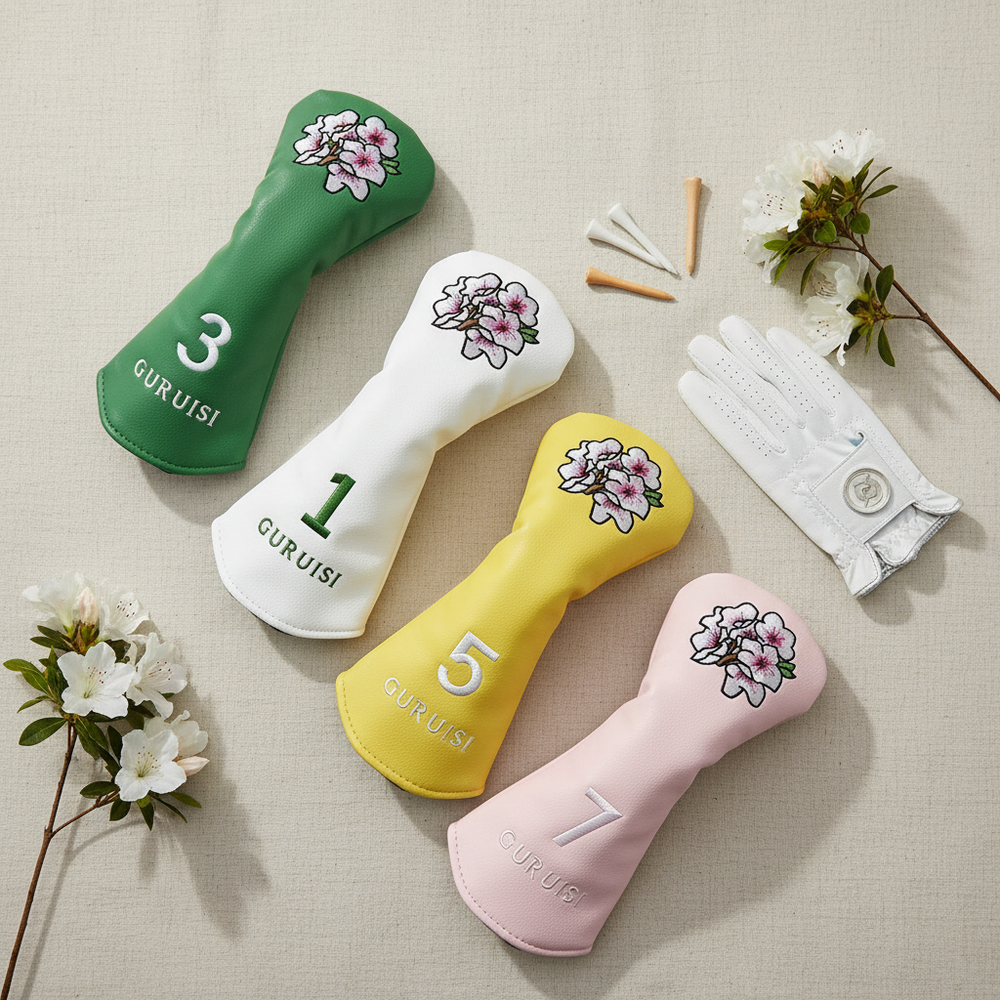 Embroidered flower golf headcover emb flatlay | Noggin Golf