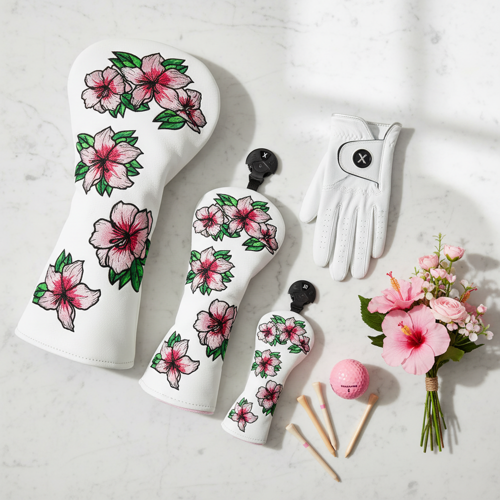 Spring Flower golf headcover set spring flatlay | Noggin Golf
